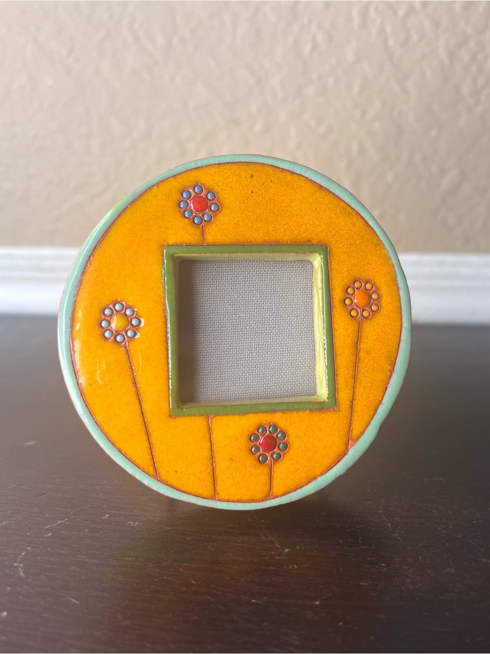 Vintage 2000 Handmade Terracotta Mini Picture Frame Floral Folk Art